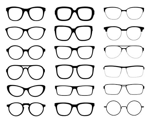 Variety of eyeglass styles on white background