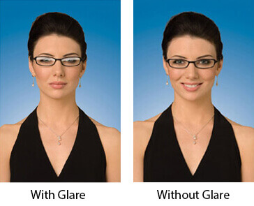 Eyeglass lenses with and without anti-glare coating